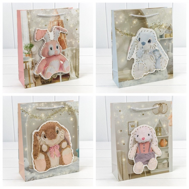 Пакет подарочный с 3D аппликацией "Зайка"  Микс  