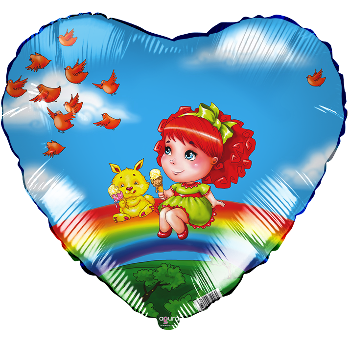 Шар Сердце, Девочка на радуге, Голубой (в упаковке)