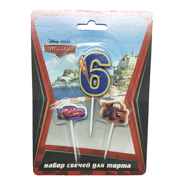 Свечи для торта (цифра 6, тачки 2шт) Дисней Тачки